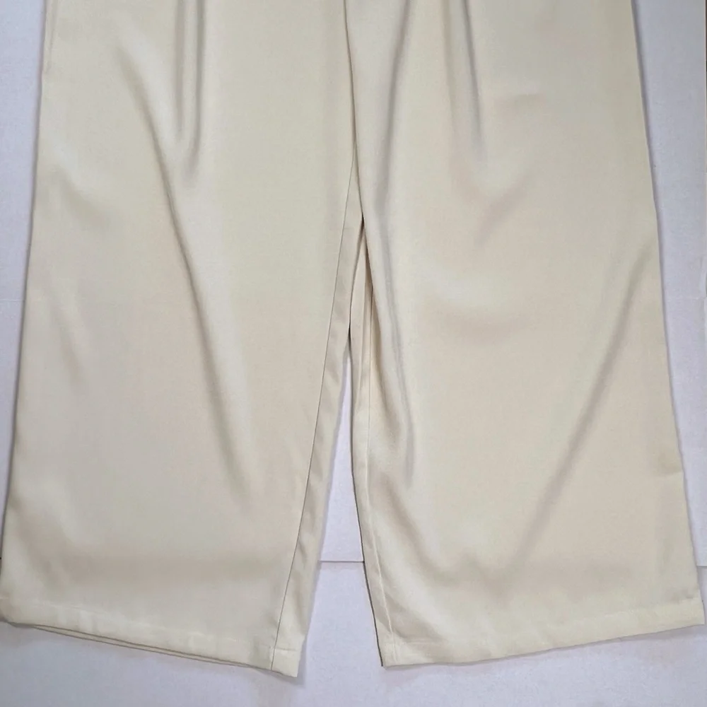 CIDER Women’s Size L Beige High Waist Pleated Wide Leg Pants Trousers Career